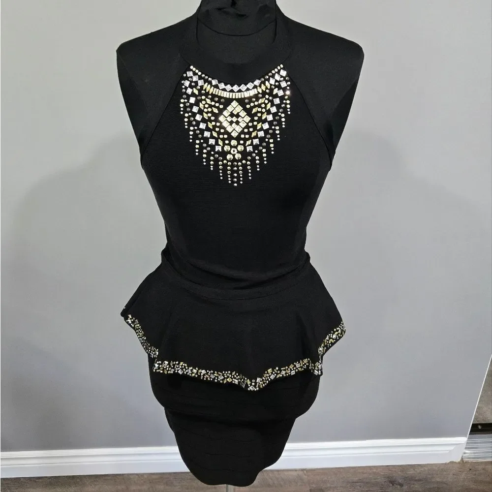 🐢 BEBE Halter Midi Dress With Metal Studs. Size M Like New.